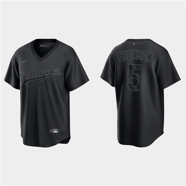 Men's Los Angeles Dodgers #5 Freddie Freeman Black Pitch Black Fashion Replica Stitched Jersey